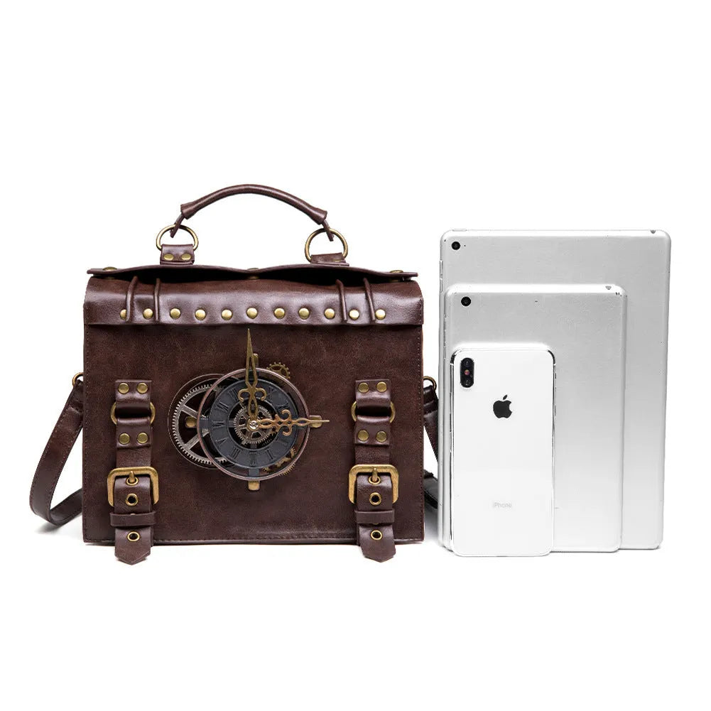 Bronze steampunk industrial retro shoulder bag with pillow construction