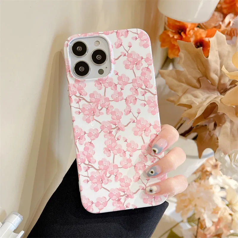 Pink cherry blossom silicone back cover phone case for iPhone 13, 12, 11 Pro Max, XR, XS Max