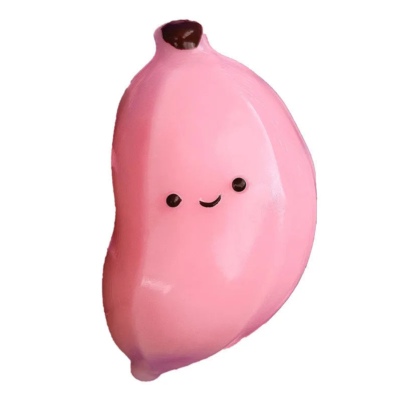 Chubby Banana Squeezing Toy in pink and green TPR material for stress relief