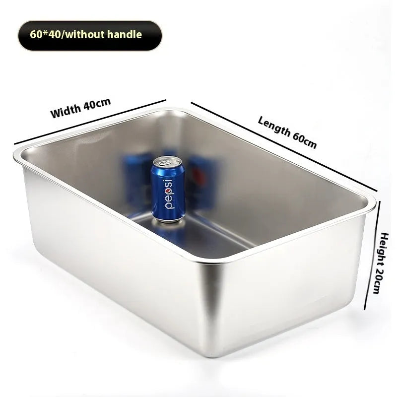 Large stainless steel litter box with anti-corrosion finish, 60x40x20cm size, on floor
