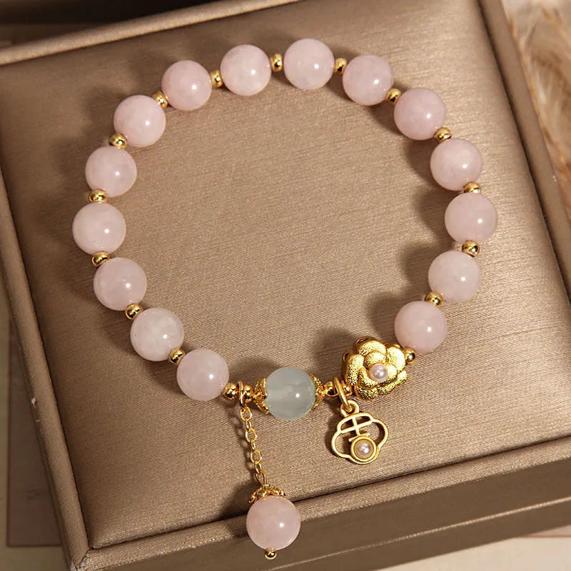 Pink crystal flower bracelet with adjustable clasp for women's fashion jewellery