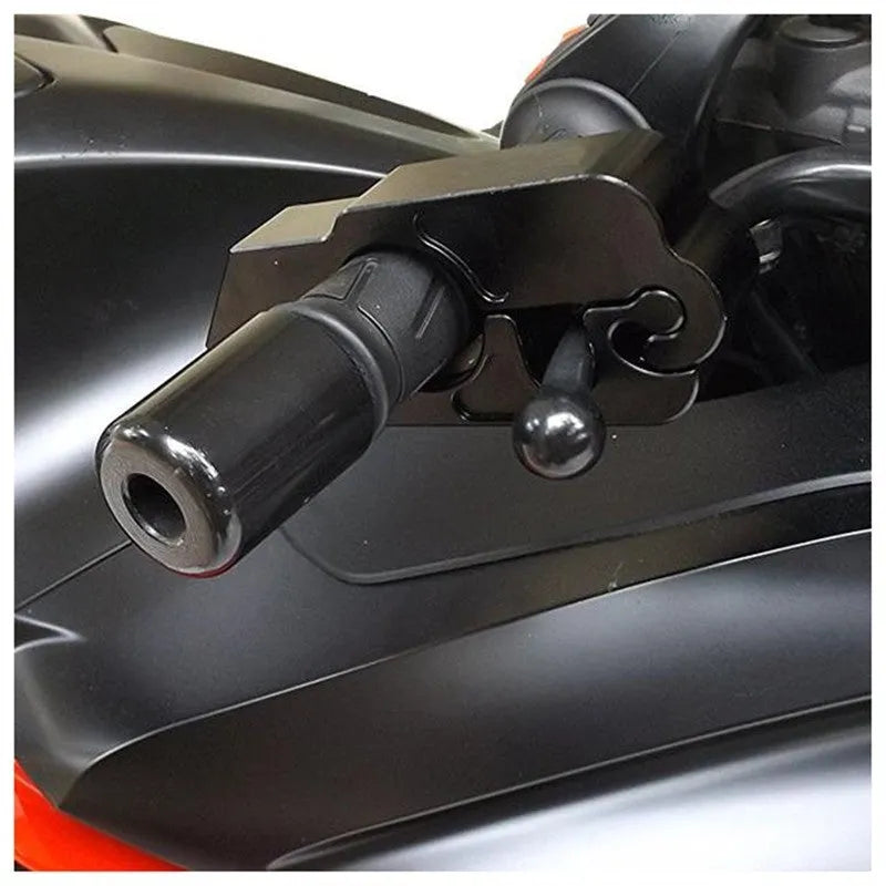 Motorcycle handlebar lock with stainless steel wire attached to front brake lever, available in multiple colours