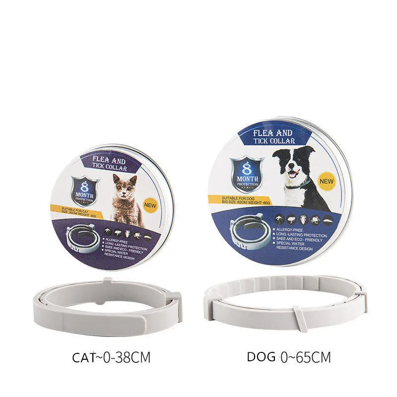 Adjustable pet anti-mosquito collar for cats and dogs with natural plant extracts in grey packaging