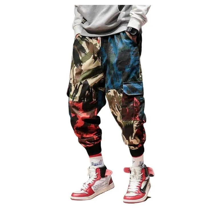 Blue camouflage unisex polyester overalls with drawstring waist, available in Asian sizes M to 5XL