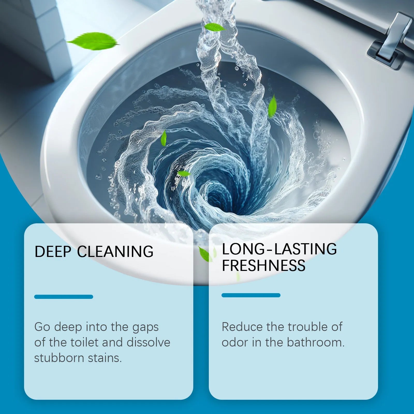 Toilet cleaning powder pack with four individual sachets for stain and odour removal.