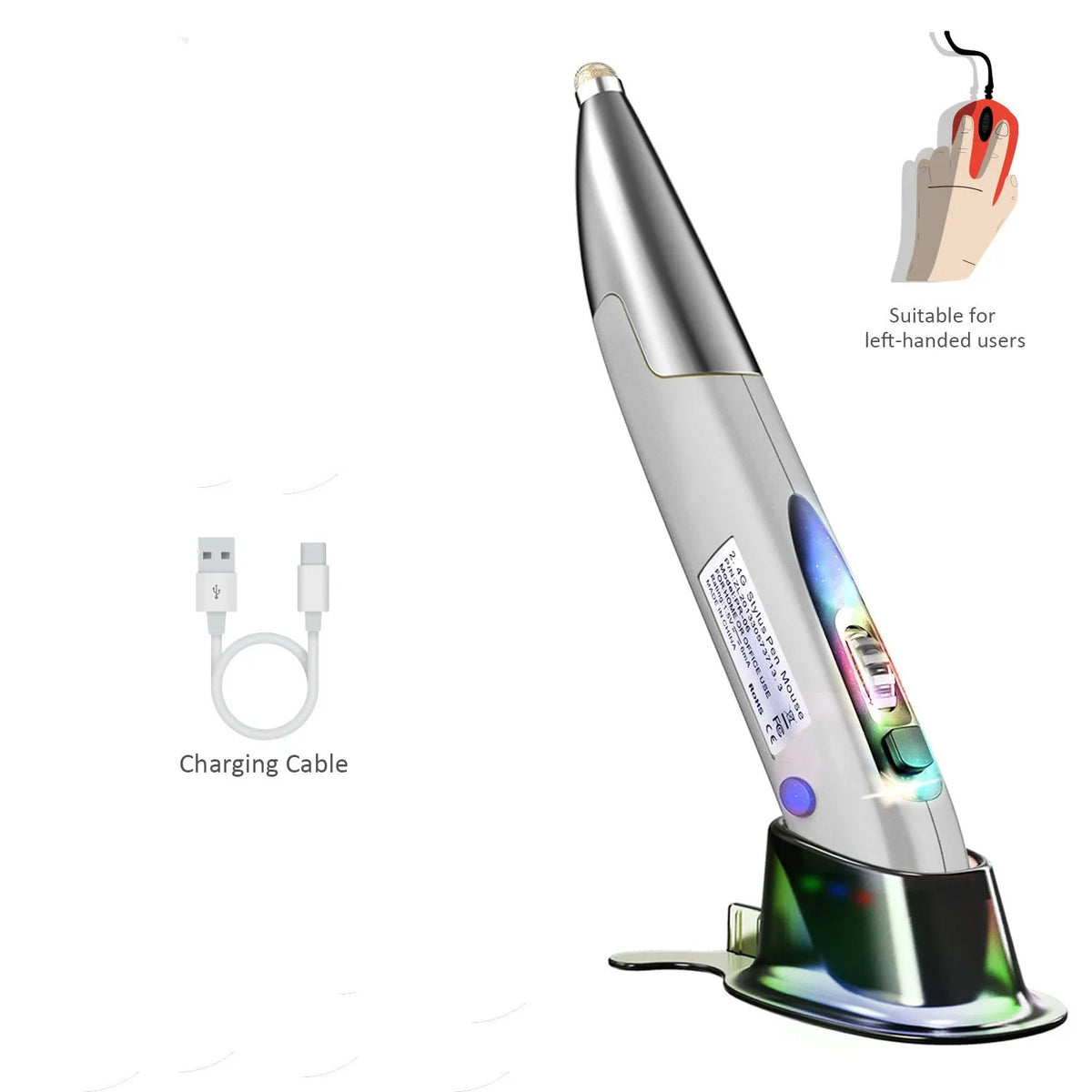 Wireless vertical pen mouse in red, gray or blue, 14cm ABS body with 4 buttons and 2.4GHz USB receiver