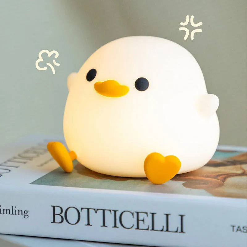 Doudou Duck silicone night light with squeeze control USB charging, 122x105x92mm