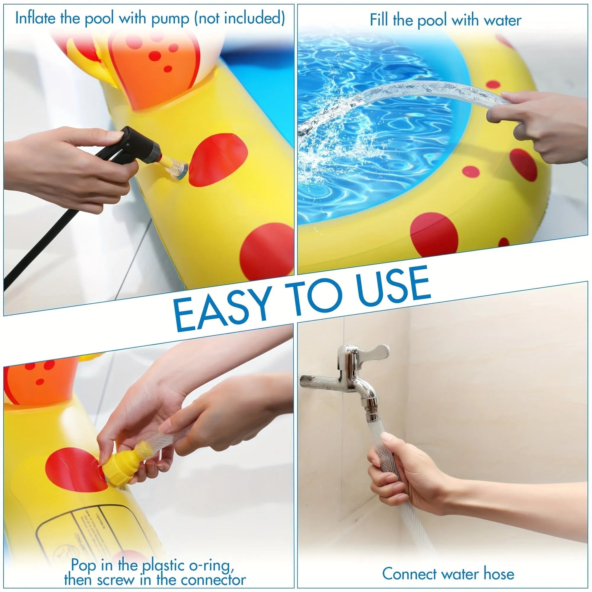 Blue inflatable dinosaur shark shaped water play pool for children in garden