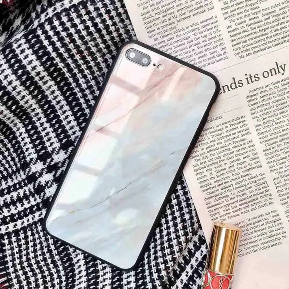 Marble glass phone case with soft TPU edge and HD glossy glass back for iPhone, Chinese style, in beige colour