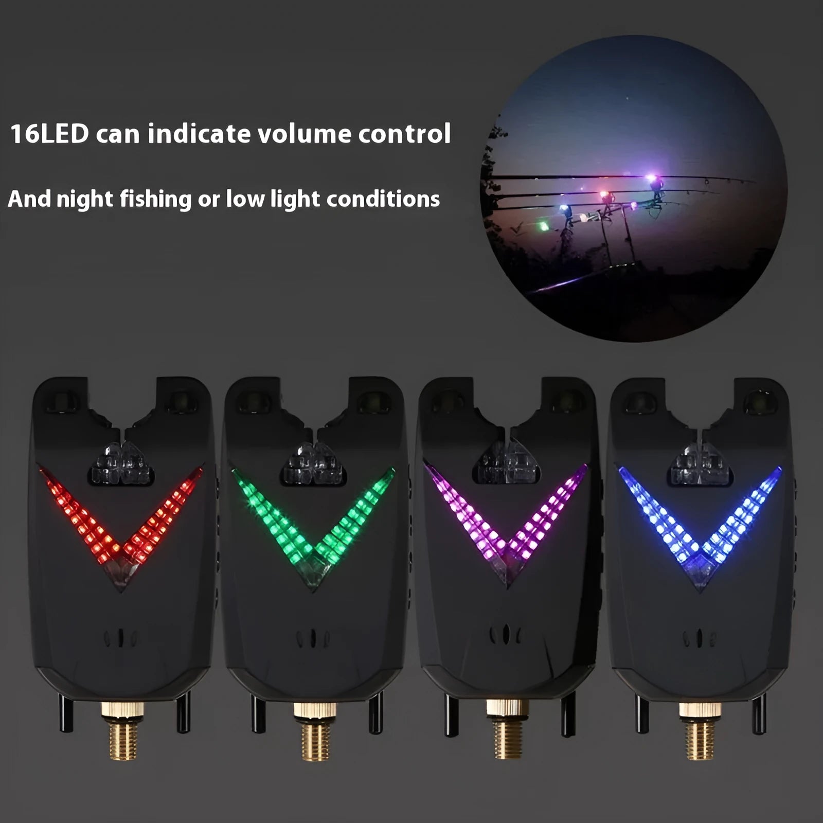 Wireless fishing electronic alarm system with transmitter and receiver units for multiple rod monitoring