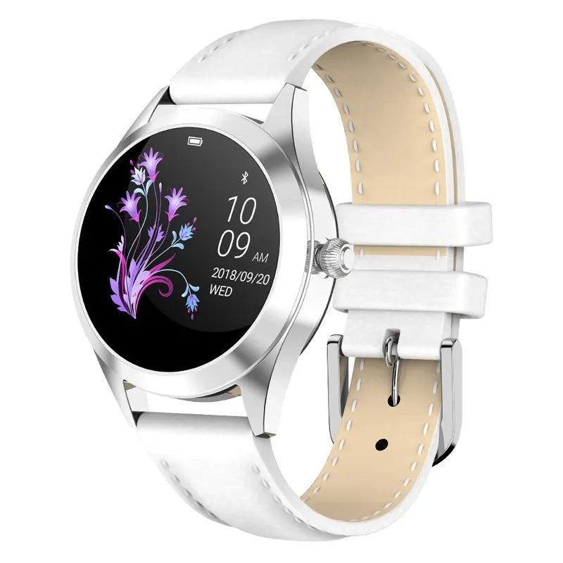 Women's sports smartwatch with heart rate monitoring on wrist in black colour