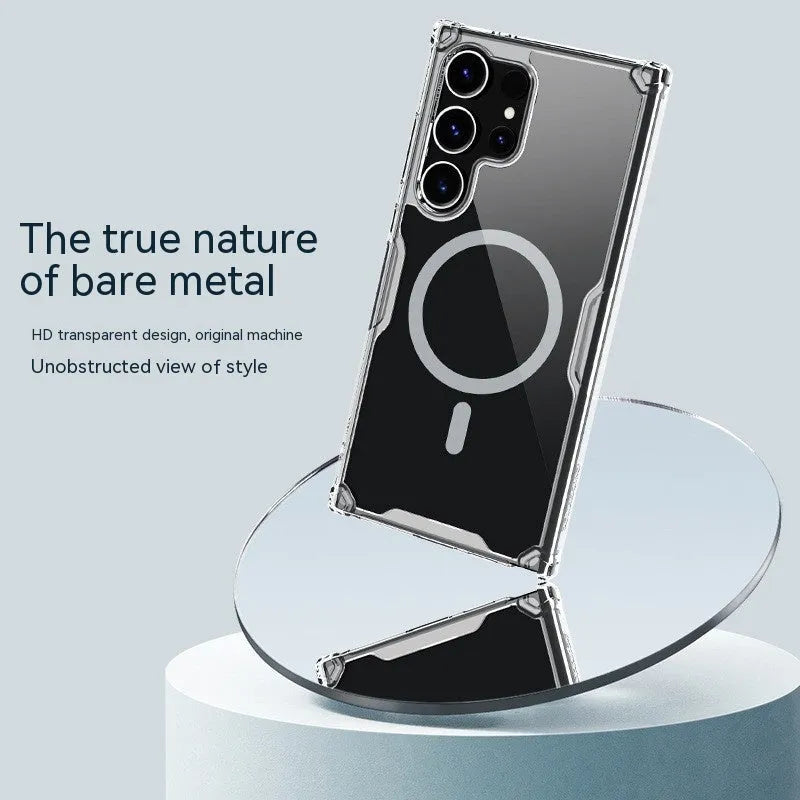 White natural TPU magnetic back cover phone case for Samsung S24, S24 Plus, and S24 Ultra