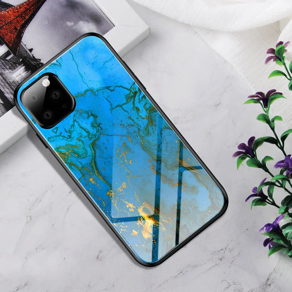Customised gradient glass phone case with TPU and glass layers, 1.5mm thick, simple style, multiple iPhone models