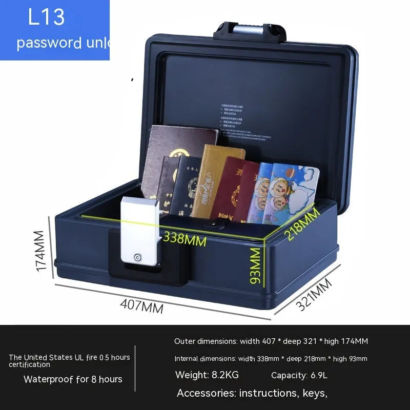 Portable small safe box with a mechanical dial combination lock on the front.