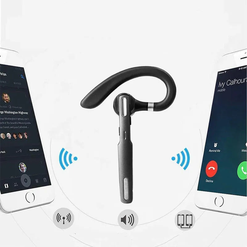 Black mono Bluetooth headset with over-ear hook showing single earpiece.