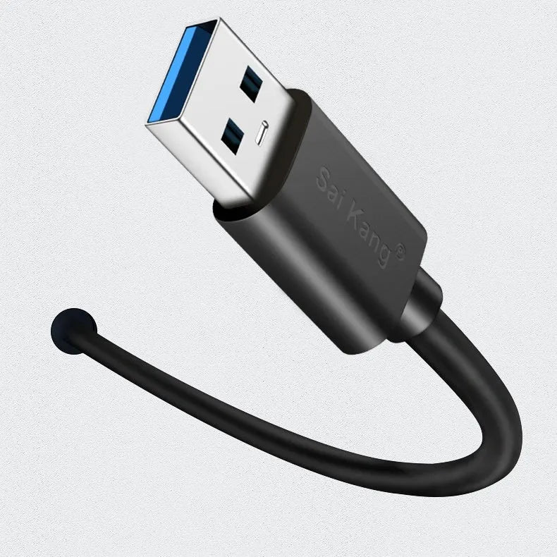 Black USB 3.0 and 2.0 male to female extension cable with aluminium foil and mesh shielding shown at various lengths.