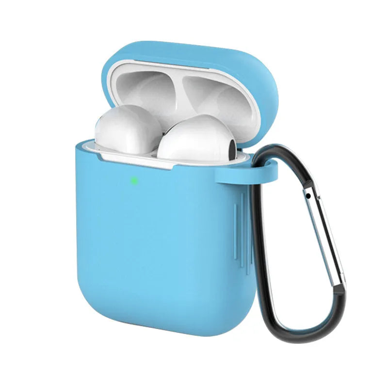 Apple AirPods silicone protective case in multiple colours showing clamshell design