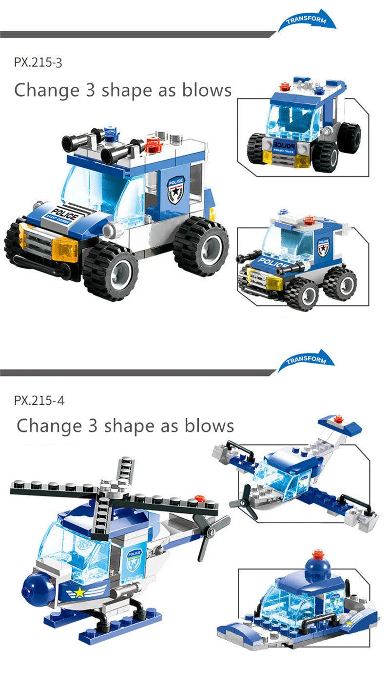 City Police 762-piece 8-in-1 building blocks set in gift bag with robot and car models