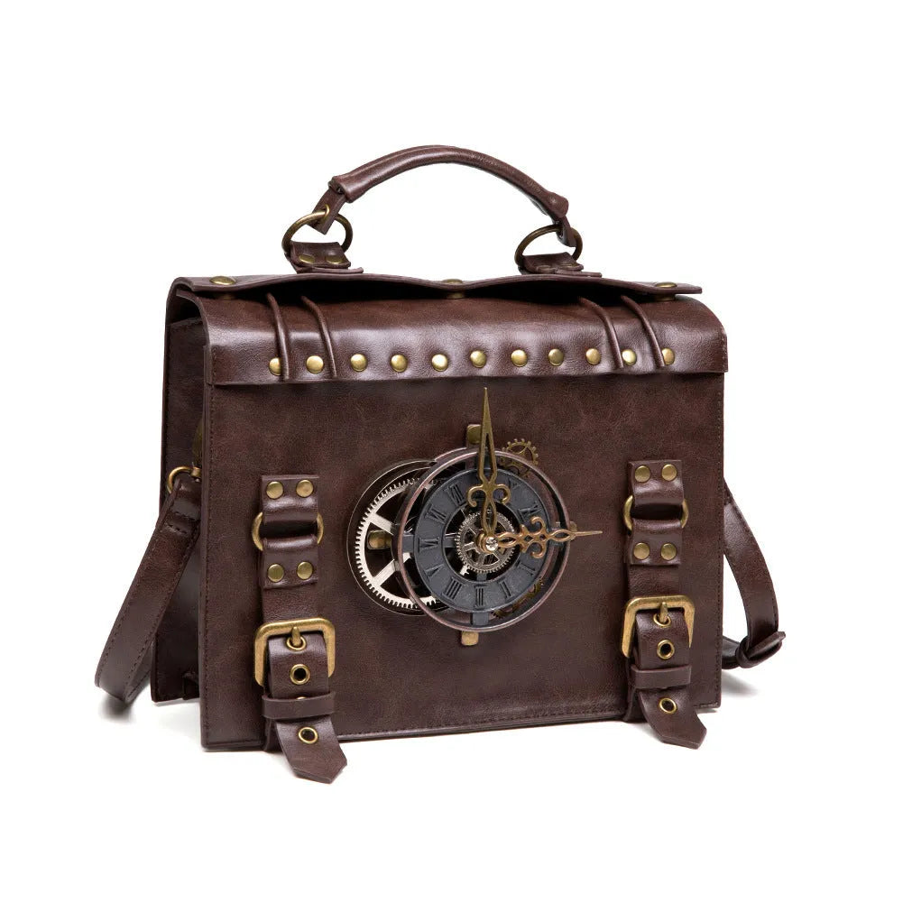 Bronze steampunk industrial retro shoulder bag with pillow construction