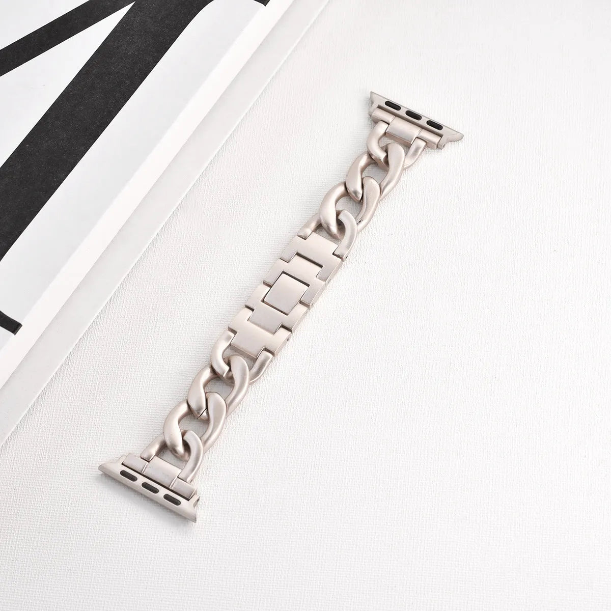Metallic denim chain watch strap for Apple iPhone in silver, black, gold, rose gold, starlight colours