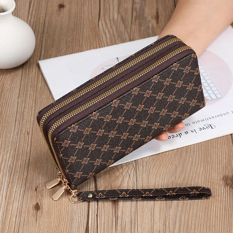 European retro style PU leather wallet clutch with mobile phone bag and coin purse compartments in black colour