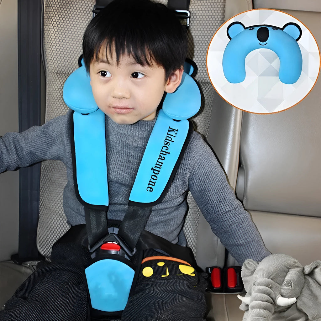 Portable child car seat belt retainer in polyester measuring 33x22x9.5cm for children 12-36kg