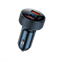 Black aluminium alloy car charger with digital display and three charging ports