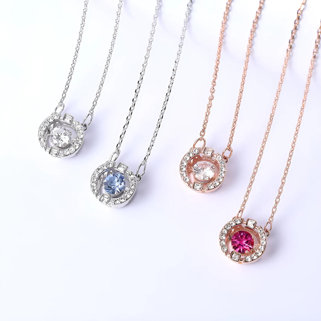 Crown necklace pendant with rhinestone stones on copper base, cross chain, geometric shape, available in four colour variants