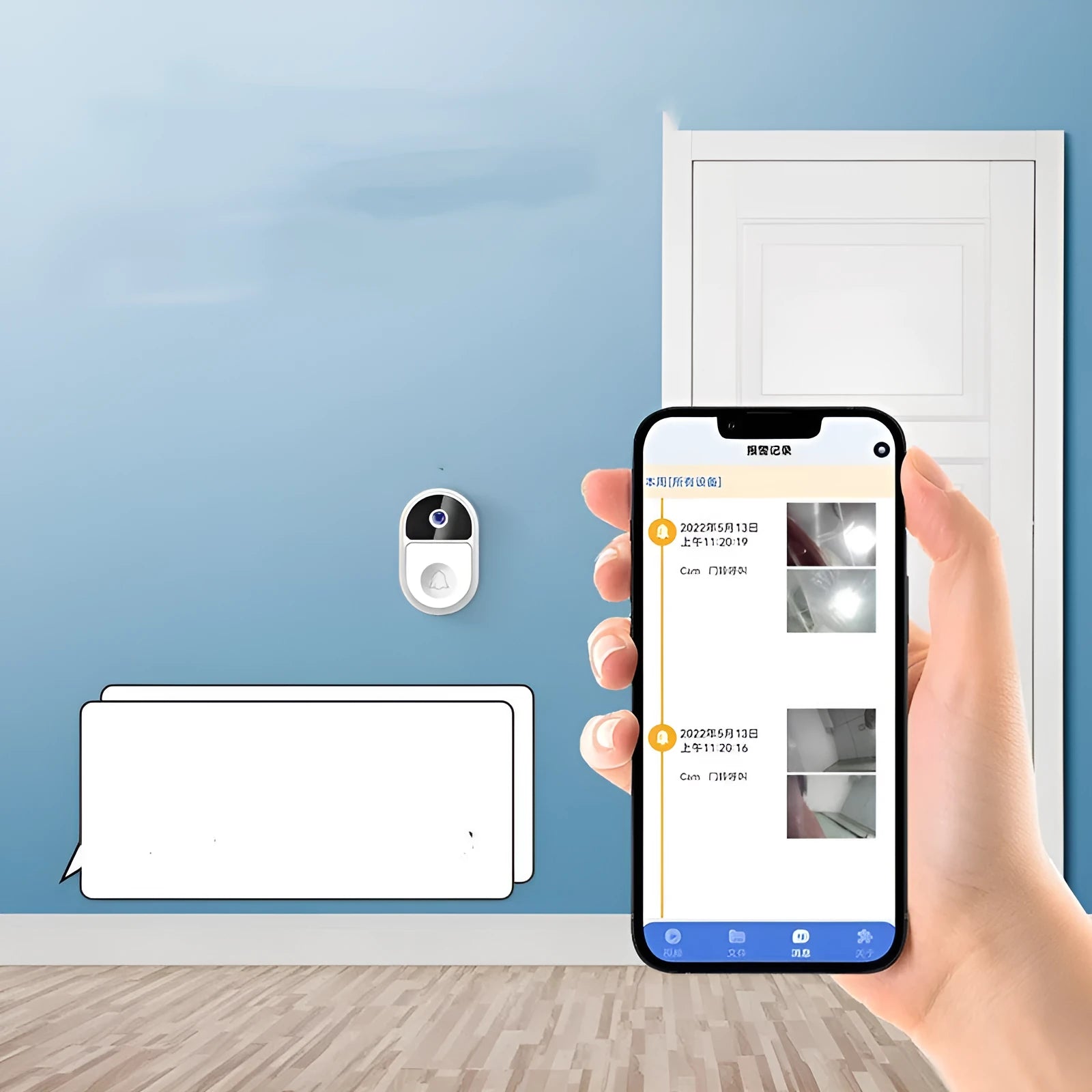 Doodle Smart Visual Doorbell V8 wireless two-way intercom in black or white with USB charging