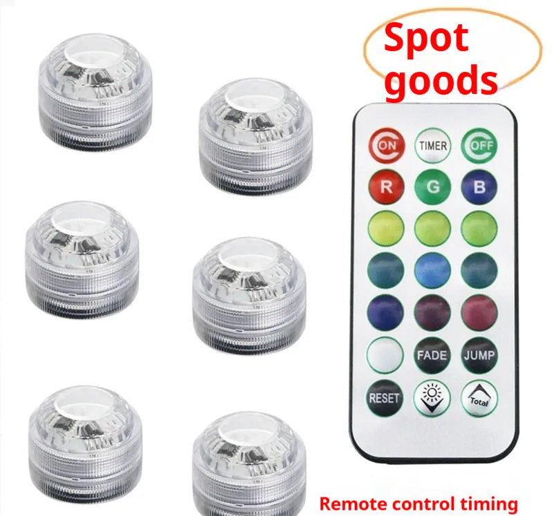 LED diamond diving light, 3 x 2.5cm, RGB, IP65, plastic shell, remote control option, for vase aquarium car hookah
