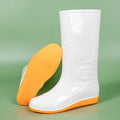 Men's white plastic rain boots with high tube design and flat heel for waterproof labour protection