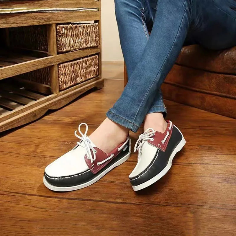 Men's British style casual shoes with round toe and flat heel in artificial PU material