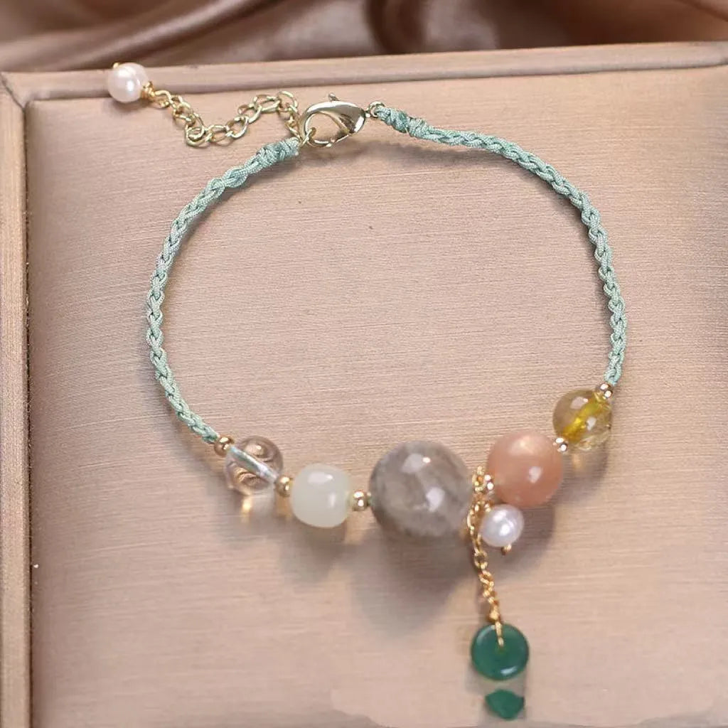Hand-woven crystal peace buckle bracelet with sequins in three colour options