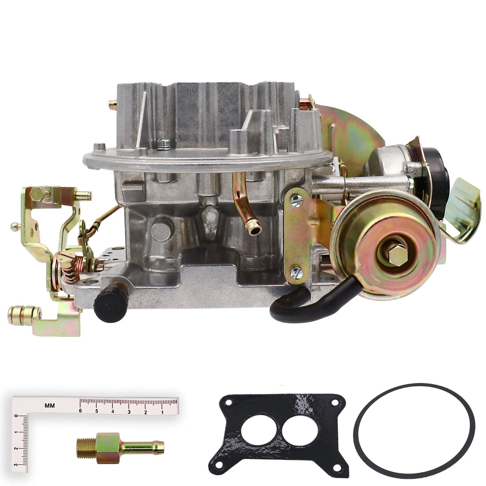 Metal automotive carburetor with three suction ports for engine replacement