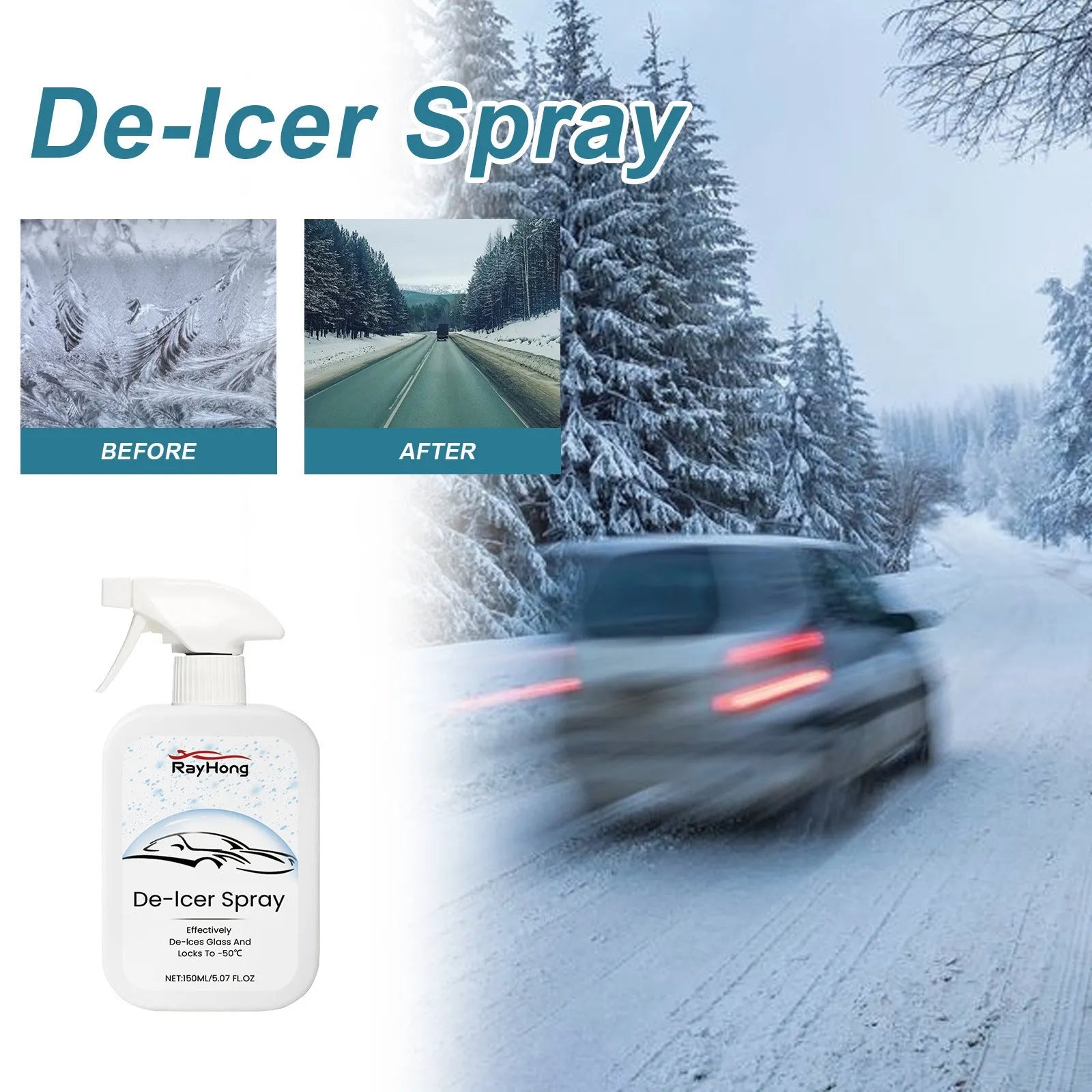 150ml car windshield anti-icing spray bottle for winter snow removal and frost prevention