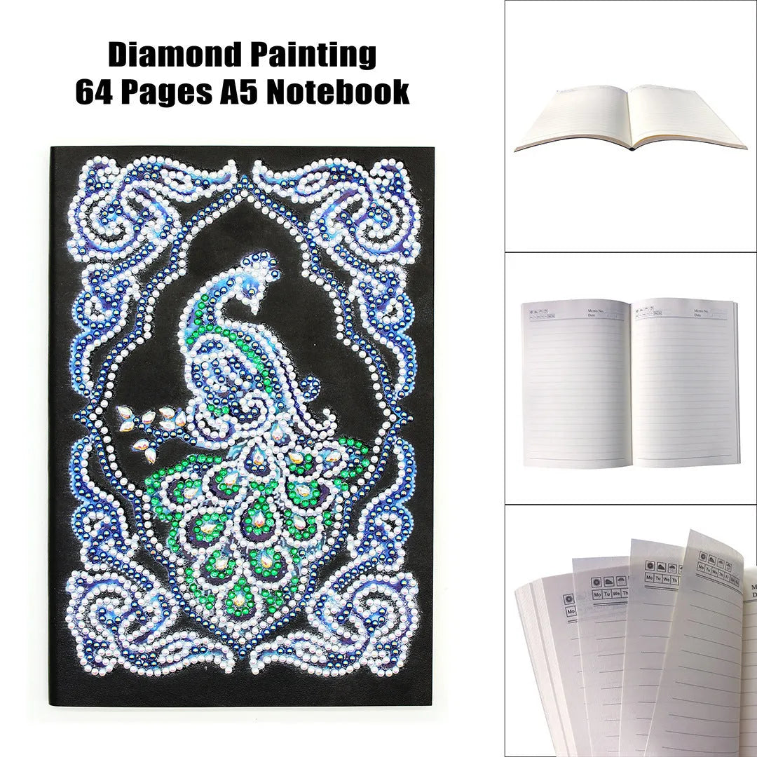 Black A5 diamond painting notebook, 142 x 207 x 8 mm, with shaped drill and bright drill cover