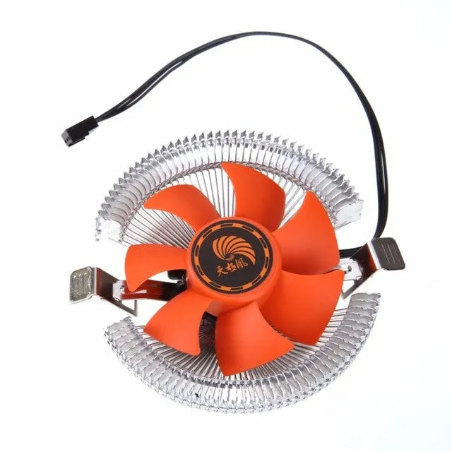 Orange 12V DC PC CPU cooler fan with square design and black chassis for Intel and AMD processors