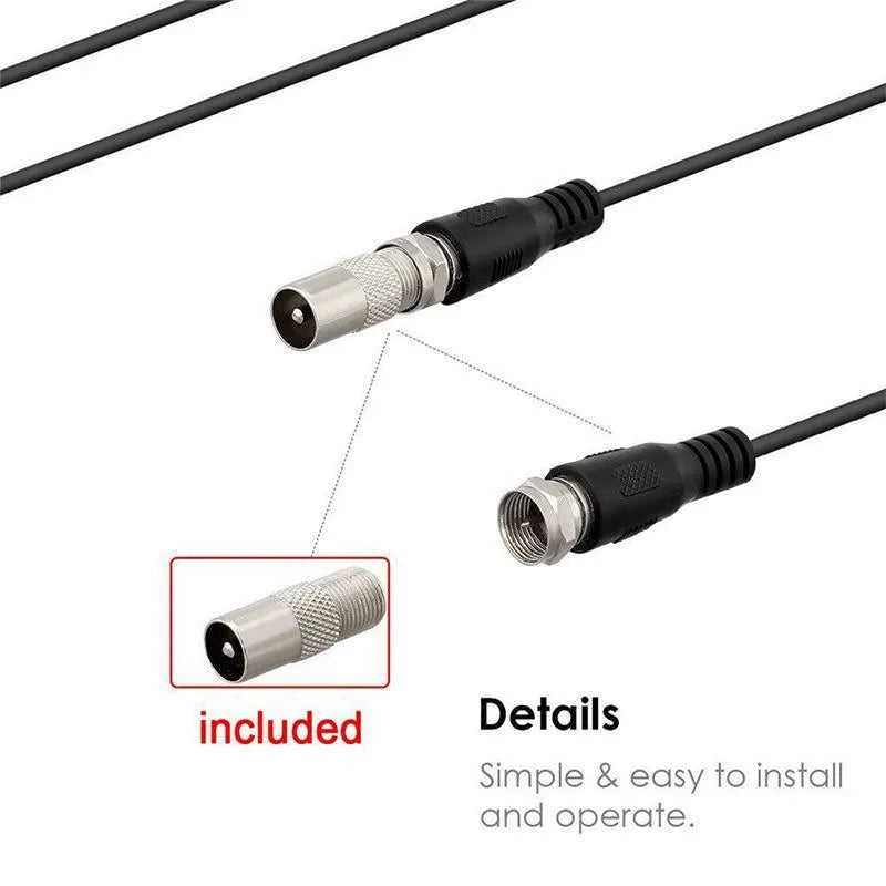 Black digital HD indoor TV antenna panel 210x120mm with coaxial cable and paste mount