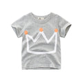 Boys' short sleeve cotton T-shirt in Royal Blue or Flower Grey, sizes 90-140cm, Korean style