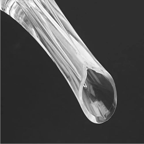 A clear acrylic wine aerator with a stainless steel filter, measuring 16cm long.