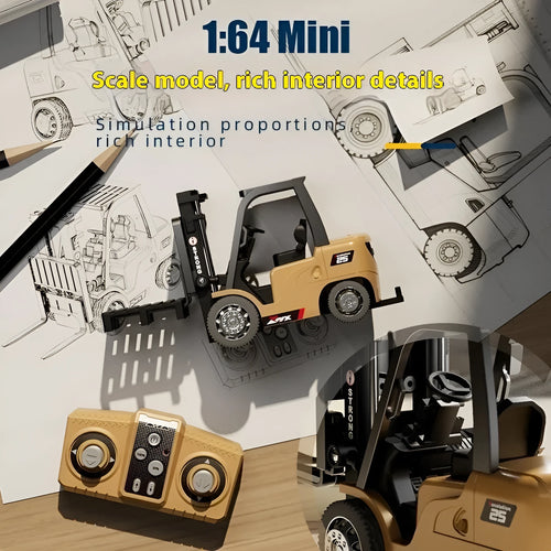 Alloy remote control forklift toy with cargo hook and forks at 1:64 scale