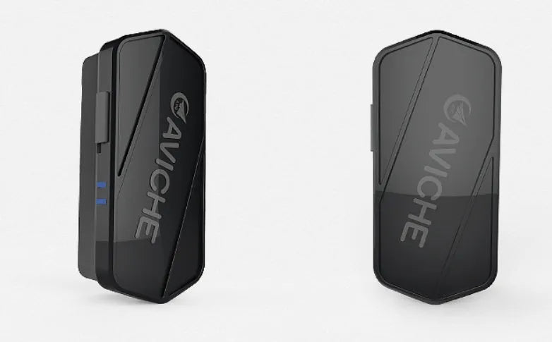 Black plastic portable air purifier necklace worn around the neck.