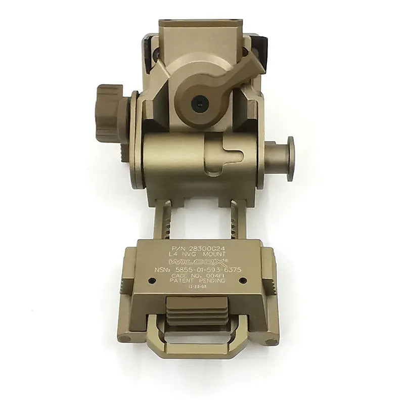 Tactical helmet dumper bracket in black, brown or silver with corrosion resistant construction