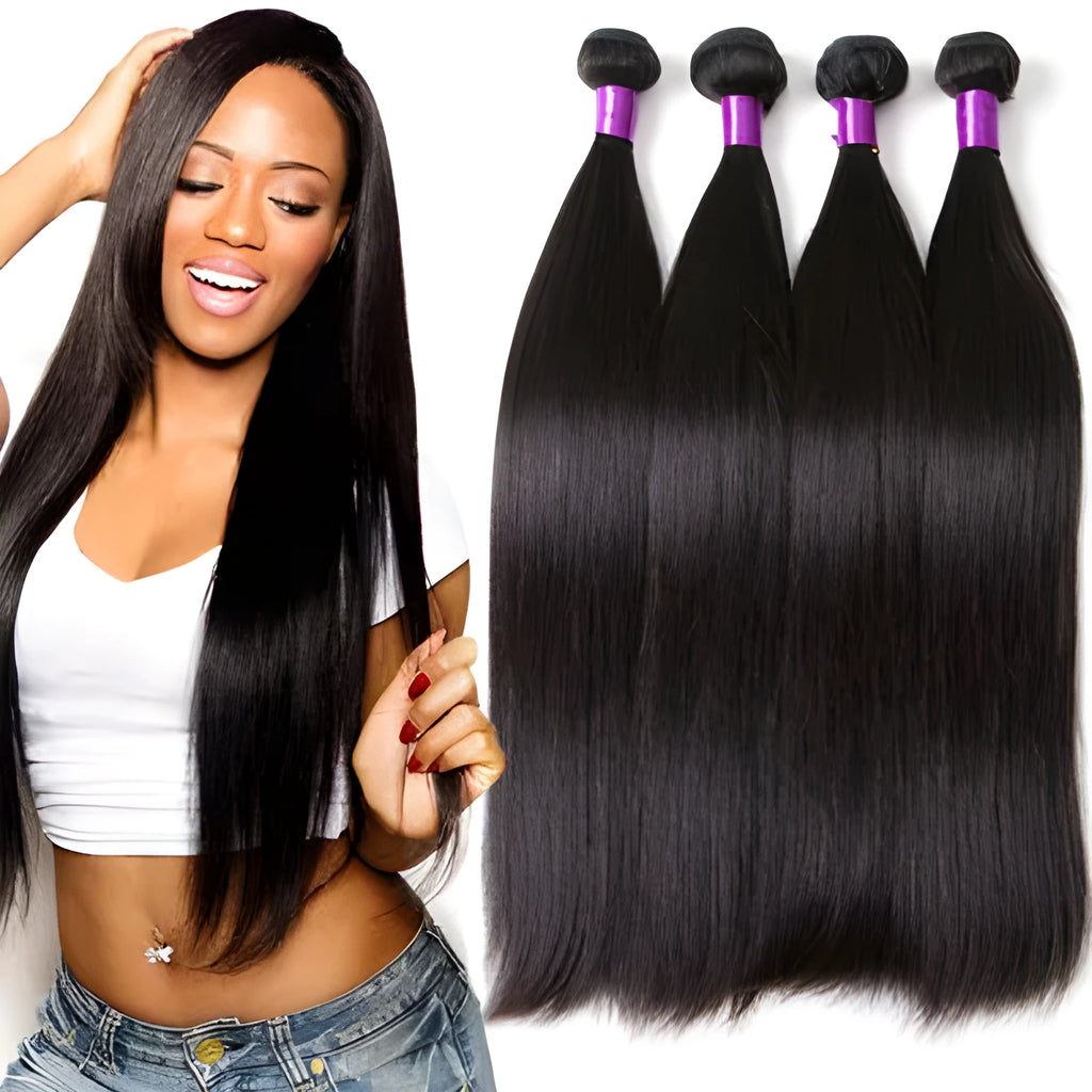 Brazilian straight human hair weave in natural 1B colour, 8-30 inch lengths, 100g per piece