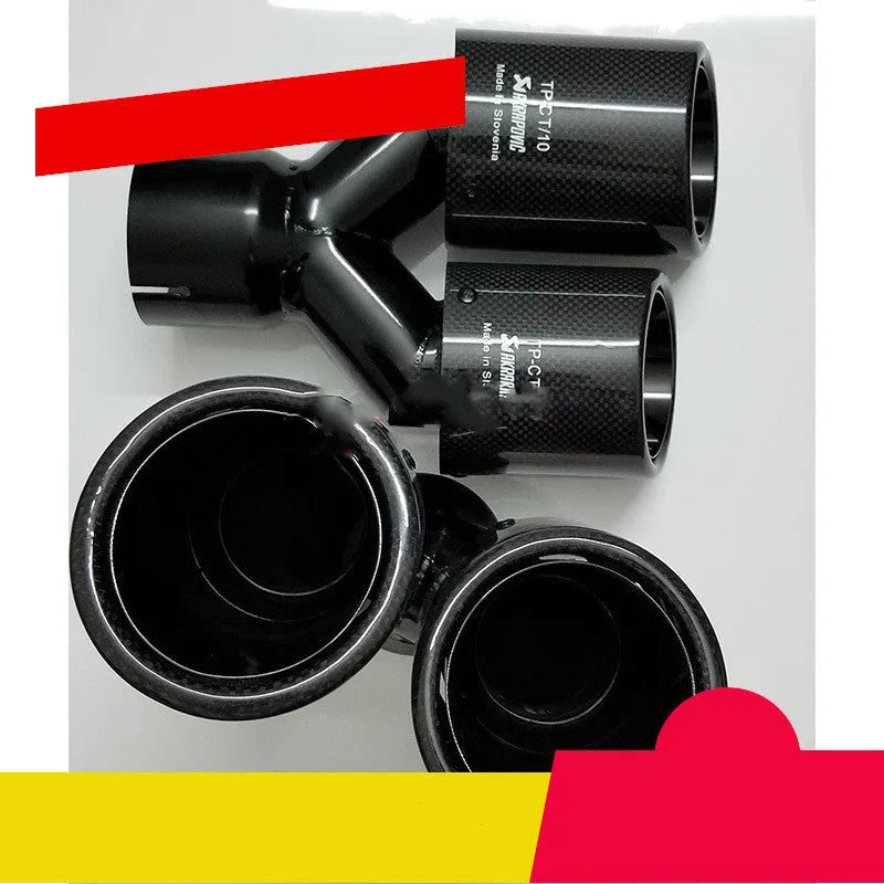 Car modified muffler double outlet bright black exhaust tail throat with carbon fibre and stainless steel
