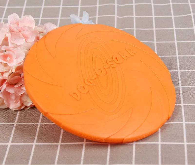 Dog anti-bite training frisbee and interactive bite ring in orange and green plastic sizes medium large trumpet