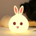Cute silicone rabbit night light with touch sensor showing 7 LED colours, USB rechargeable, 120 x 108 x 163 mm
