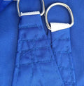 Blue curved square shade sail measuring 3x4 metres providing garden sun protection