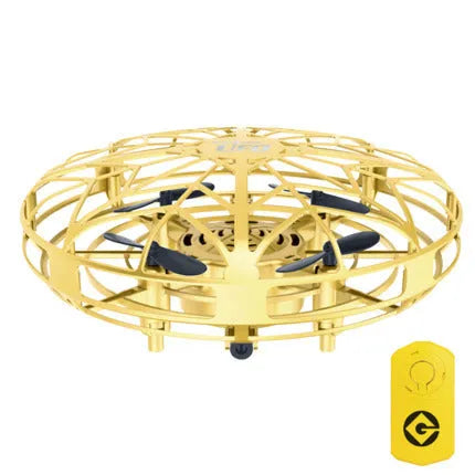Flying Helicopter Mini Drone UFO RC Drone with infrared sensors and blue flexible guardrail on white background