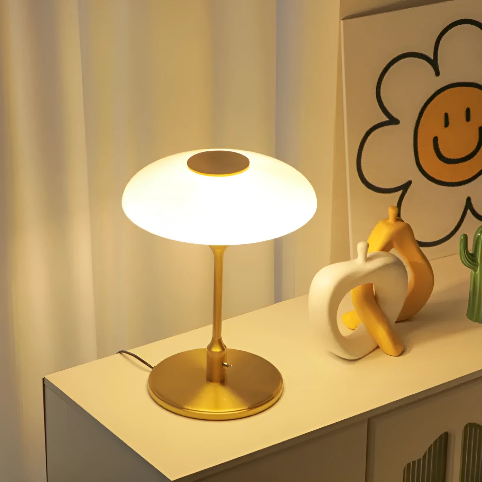 Vintage Korean style bedside ambient light with a nickel-plated metal lamp holder.